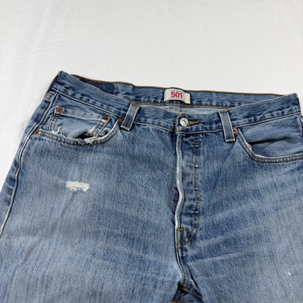 Levi's‎ 501 Original Fit Jeans Mens 36x34 Blue Good Distressed Straight Leg - Picture 3 of 12